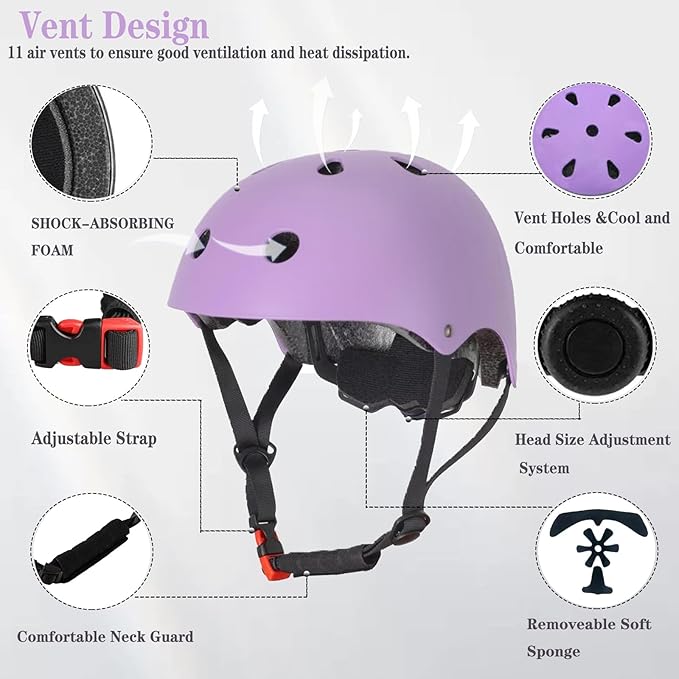 Kids Helmet,Toddler Skateboard Helmets for Ages 2-3-5-8-14 Years Boys Girls with Knee and Elbow Pads Wrist Guards fit Roller Skates,Skateboarding,Skating Scooter Adjustable Kids Helmet