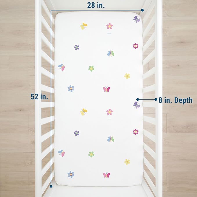 Wildkin Kids 100% Microfiber Crib Sheet – Soft, Breathable Fitted Sheet - Butterfly Garden