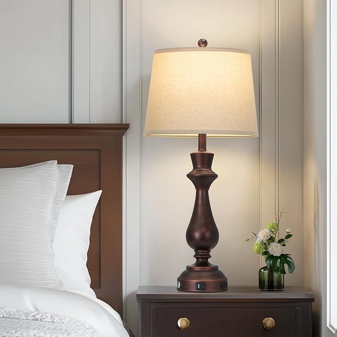 luxeflow Vintage Table Lamps Set of 2 for Living Room,30" Tall Bedside Lamp with USB Charging Port,3-Way Dimmable Touch Nightstand Lamp for Bedroom Desk Side Table Office,Brown