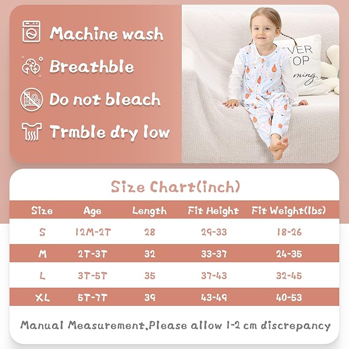 WONDAY Toddler Sleep Sack with Feet, 0.5 Tog Sleeping Sacks for Walking with Legs 2T 3T