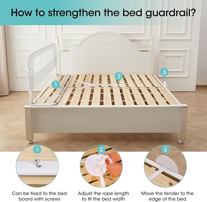 Baby Bed Rail Guard for Toddlers - 78" Toddler Bed Rails for Twin, Full, Queen, King Bunk Size Bed Swing Down Bedrail Extral Tall Child Safety Side Railing Guards for Kids White