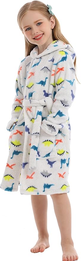 Toddler Robes Cute Pattern Bathrobe Unisex Kids Robe Baby Flannel Hoodie Pajamas Sleepwear