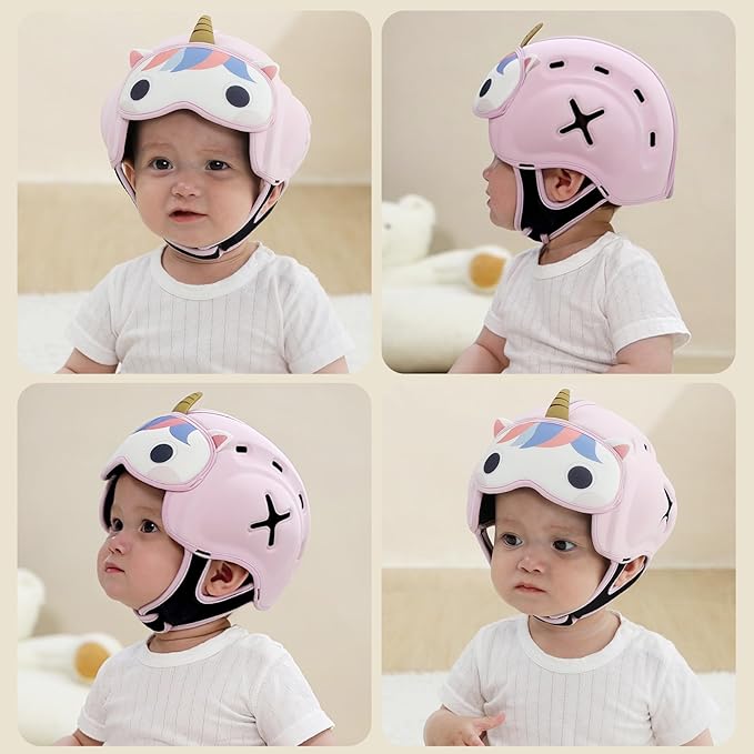 Baby Head Protector Baby Helmet for Crawling and Walking - No Bumps and Soft Safety Peak - Ultra Light and Adjustable Baby Head Protector Suitable for Babies 6-24 Months-Unicorn