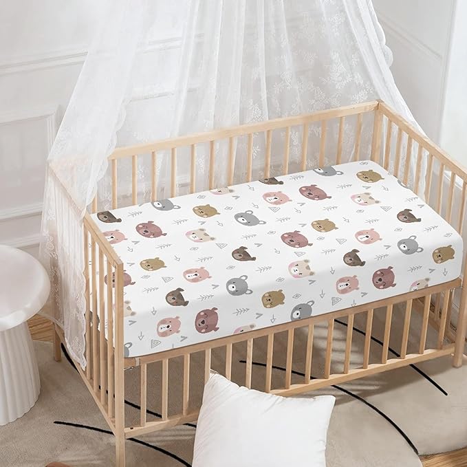 Cartoon Bears Print Fitted Crib Sheet Bears Baby Crib Sheet Fit Standard Crib and Toddler Mattress,Crib Mattress Sheets for Boys Girls 28"x52"