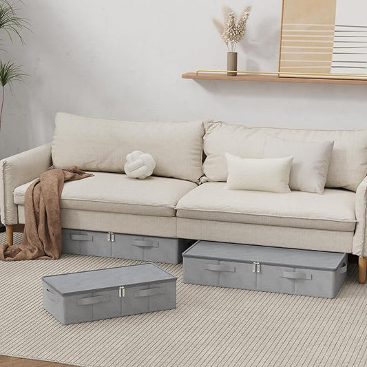 ENUMAIL Underbed Storage Box, Foldable Under Bed Bins Container, Fabric Closet Organizer with Lid, for Clothes, Sheets, Blankets, 23.6x11.8x5.9in, Grey, 3 Pack