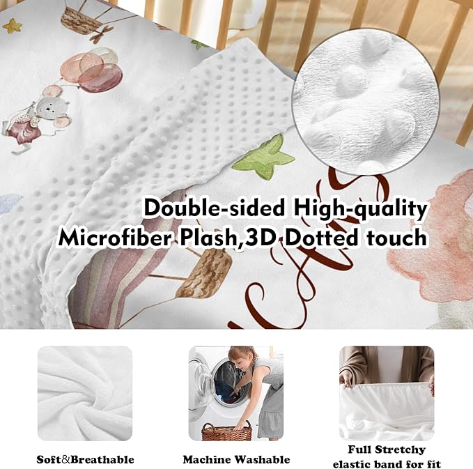 Personalized Crib Bedding Set, Custom Name Baby Bedding 5-Pcs Set - Blanket Fitted Sheet Changing Pad Cover Nursery Rug Wall Art, Balloon-Themed Nursery Decor for Newborn Boys Girls