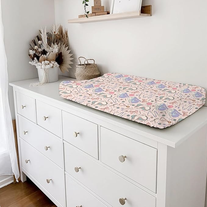 Cute Girl Gymnastics Baby Changing Pad Cover Sheets for Girls 32''x16'' Gymnast Ball Ribbon Floral Fitted Diaper Changing Table Sheets Comfort Soft Breathable Baby Change Table Mats Covers Pink