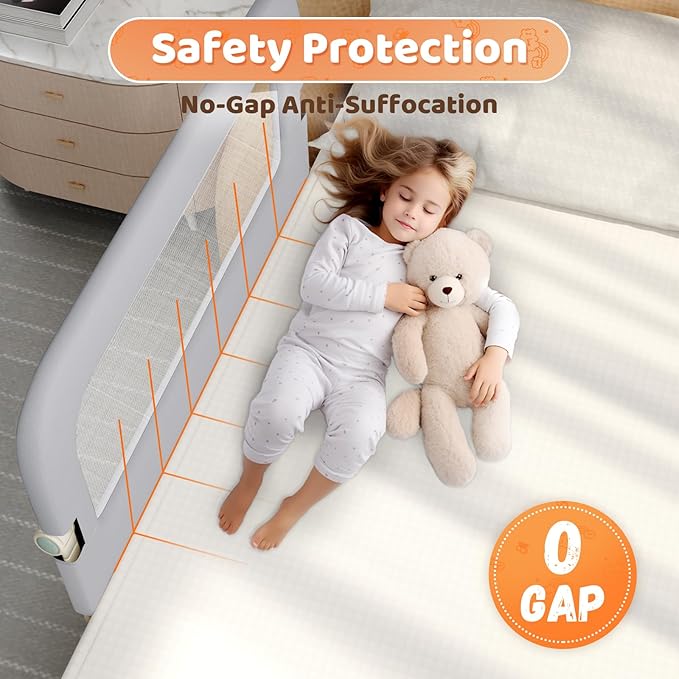 omzer Large Bed Guard Rail for Toddlers - 59inch Foldable & Adjustable Heights Baby Bed Safety Railing - Toddler Long Bed Rails Guard for Twin, Bunk, Queen & King, Full Size Bed Grey