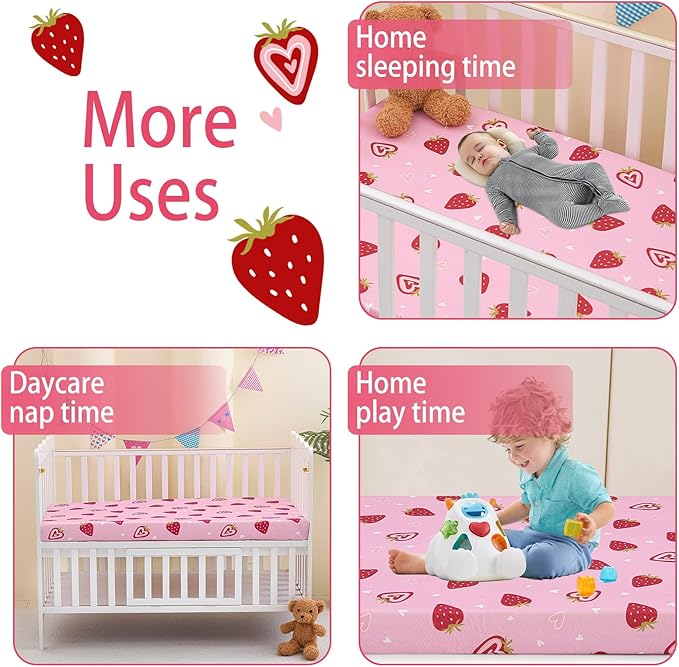 Viviland Pack n Play Mattress - 38" x 26" Premium Soft Foam Portable Toddler Mattress for Pack and Play Topper, Odorless, Breathable, Comfortable and Stable, mini pad for Baby mattresses (Strawberry)