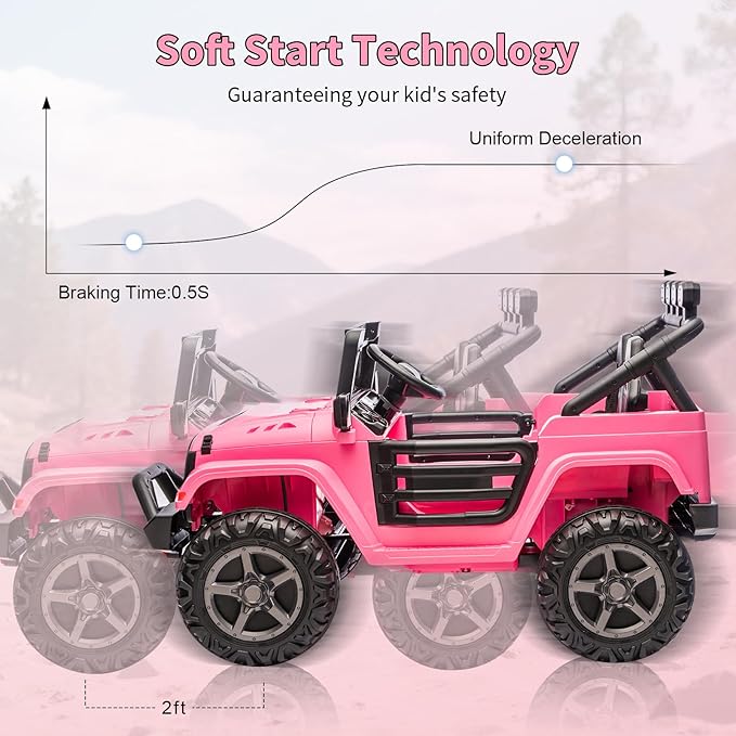 24V Ride on Toys for Big Kids, 2 Seater Ride on Car w/Remote Control, 4x4 Ride-on Truck with 4 Motors, 3 Speeds Adjustable, 4 LED Lights, Bluetooth & Music, Electric Car for Kids Toddlers 3-8, Pink