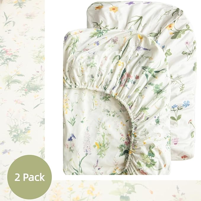 SDIII 2 Pack Floral Crib Sheets for Baby Girl 52×28 Stretchy Microfiber Jersey Knit Fall Crib Sheets Floral for Standard Crib and Toddler Mattress