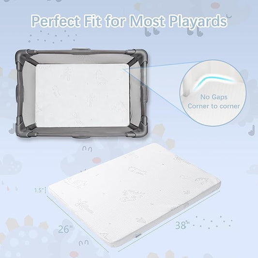 Play and Pack Mattress Mini Cribe Matter Pad Waterproof Pack N Play Mattress for Baby and Toddler Breathable Dual Side Memory Foam Topper with Removeable Cover