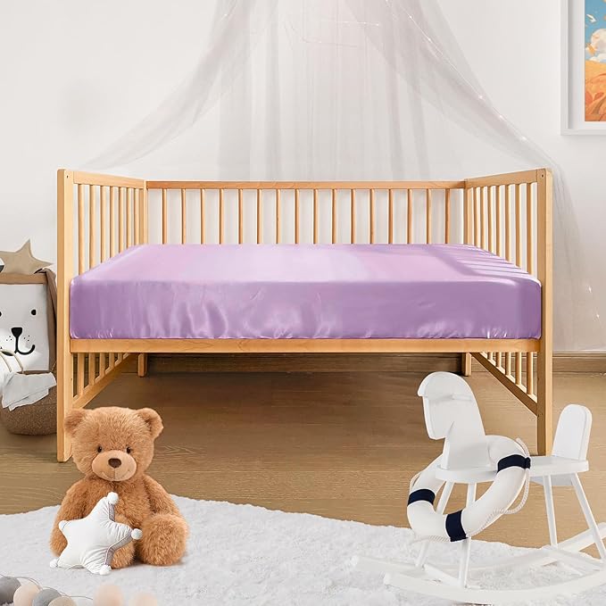 Pro Goleem Satin Soft Crib Sheet Great for Baby with Sensitive Hair Silky Baby Sheet Lavender Unisex 52’’x28’’x8’’ Fitted Cover