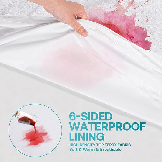 King Waterproof Mattress Encasement 76"x 80" Fits 16-18 Inch Deep, Zippered Mattress Protector Cover with Breathable Skin-Friendly Premium Terry Top Fabric