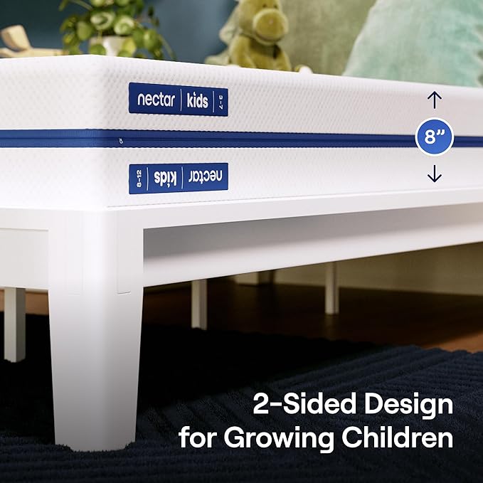 Nectar Kids Twin Mattress 8” - 2-Sided Design for Growing Children - Pressure Relieving Memory Foam - Fiberglass Free - 365 Night Trial - Mattress in a Box