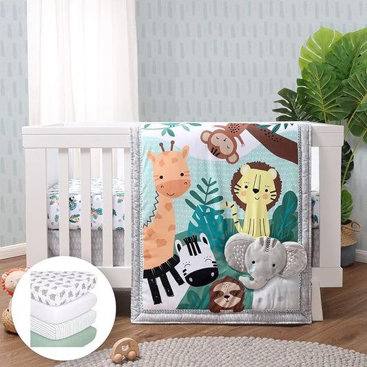 The Peanutshell Crib Bedding Sets, Safari Animals (7 Piece Crib Set)