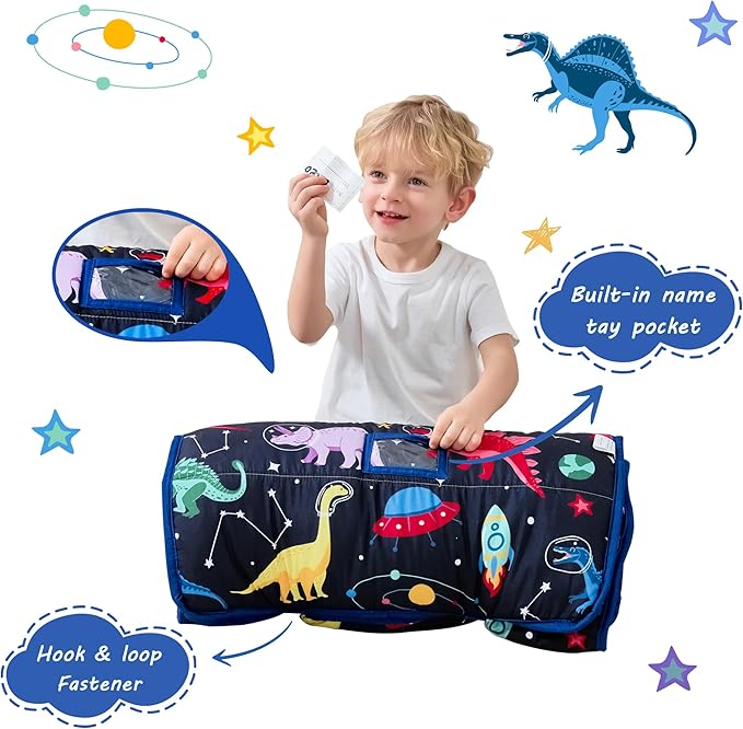 Toddler Nap Mat with Pillow and Blanket, Extra Large Rolled Napping Mats,Slumber Bags for Boys Girls,Kids Sleeping Bag for Daycare, Preschool Travel Camping