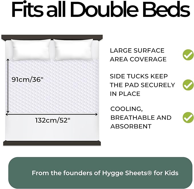 Hygge Sheets®️ Organic Washable Incontinence Bed Pads - 2 Pack - 100% Waterproof Reusable Mattress Protector Underpads - Rayon derived from Bamboo - Full Size Bed