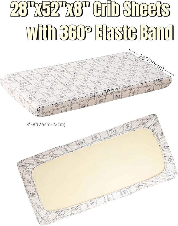 SDY Jersey Floral Crib Sheets for Baby Boys and Girls,52”x28”x8,2 Pack,Neutral Flower Standard Oval/Retangle Crib Mattress Sheets for Toddler,Super Soft Breathable