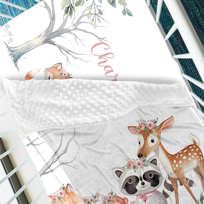 Animal Family Theme Personalized Crib Bedding Set - 2 Piece Custom Name Crib Set with Blanket and Crib Sheet for Infant, Crib Set for Newborns Infant, Comfort and Cozy