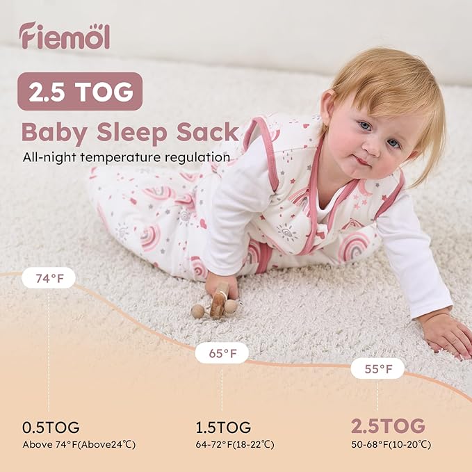 Baby Sleep Sack 0-6 Months, 2.5 TOG Cotton Winter Baby Wearable Blanket with 2-Way Zipper, Warm Soft Sleeping Bag for Newborn Infant Boy Girl, Small Rainbow