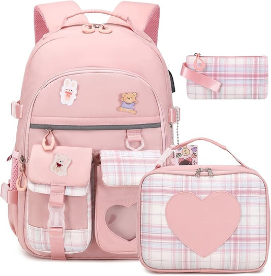 ACESAK Backpack for Girls - Bookbag Backpacks Schoolbag for Girls Kids Teen Women Casual Travel Daypacks - School Bag Elementary Middle School College Cute Backpack with Lunch Box (Pink)