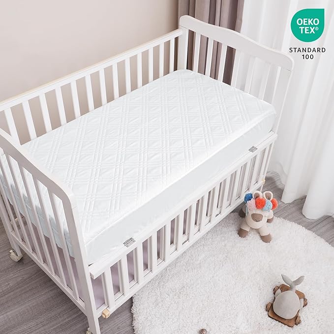 david's kids 2 Pack Waterproof Crib Mattress Protector, Fit Standard Crib and Toddler Mattresses, Ultra Soft and Breathable for Boys Girls Neutral, White Checker