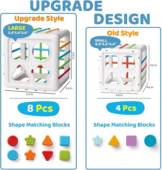 LiKee Shape Sorter Toys for 1+ Years Old, 8pcs Montessori Baby Blocks, Sensory Toddler Learning Toy for Fine Motor Skills, Infant Developmental Toys Gift for Boys Girls Ages 18+ Months