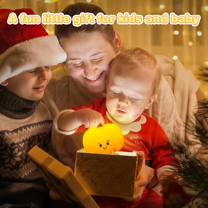 loatme Night Light for Kids, Rechargeable Dimmable Silicone LED Nightlight, Baby Nursery Night Lamp, Touch Squishy Lamp, Halloween Gifts for Girls, Boys, Toddler Room Decor, Pumpkin