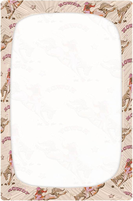 Cowgirl Western Vintage Crib Sheets Soft Breathable Fitted Baby Crib Sheets Mattress Cover for Girl Boys, 52" x 28" x 9"