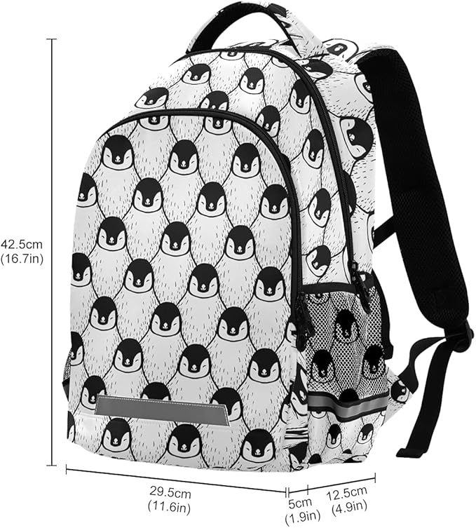 MNSRUU School Backpack with Chest Strap, Cute Penguin Print Laptop Backpack, Travel Hiking Backpack for Boys Girls, Rucksack, Knapsack