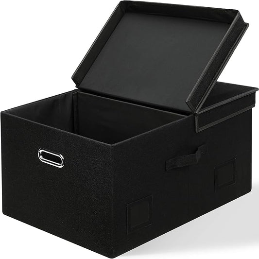 Graciadeco 75 Quarts Extra Large Decorative Storage Bins with Lids, 1 Pack Black Collapsible Storage Bins with Lids, Stackable Storage Bins Decorative Box Storage With Lid Extra Large