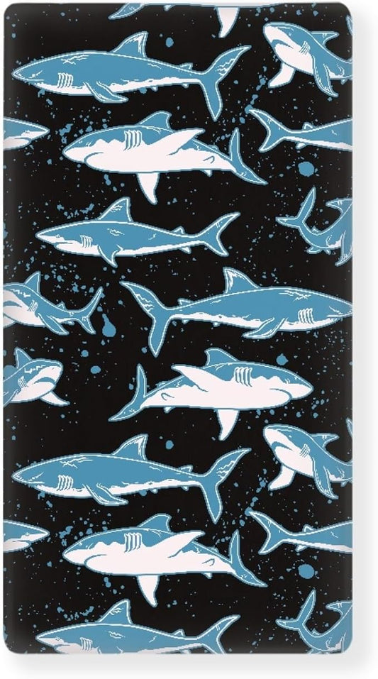 Blue Sharks Fitted Crib Sheet Marine Sharks Baby Crib Sheet Fit Standard Crib and Toddler Mattress,Crib Mattress Sheets for Boys Girls 28"x52"