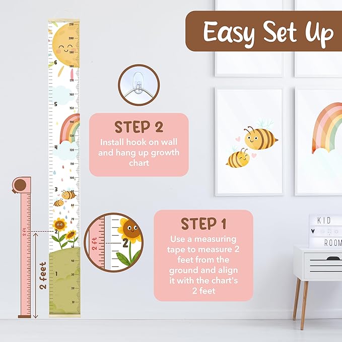 KooKooBaby Kids Growth Chart for Wall - 82"x7.9" Premium Canvas Removable Height Chart for Kids Height Measurement for Wall, Height Chart Measuring for Kids & Baby, Child Height Wall Chart