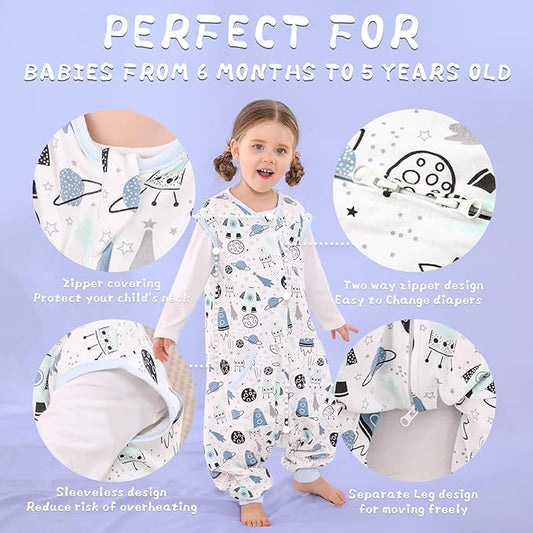WONDAY Toddler Sleep Sack with Feet, 0.5 Tog Sleeping Sacks for Walking with Legs 3-5T 4T 5T