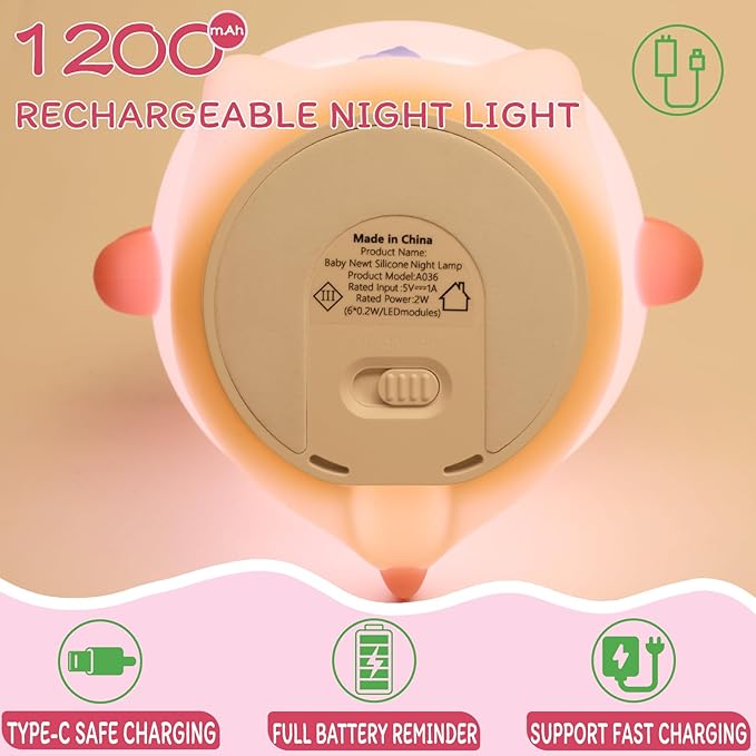 MAGOHMT Axolotl Night Light for Kids - 3-Level Dimmer & Auto-Off Timer, Child-Safe Silicone Lamp, USB-C Rechargeable Nursery Light for Bedroom Breastfeeding (Squishy Animal)