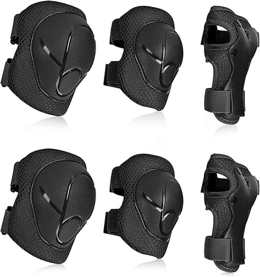 SISIGAD Kids Protective Gear Set, Strap Adjustable Knee Pads and Elbow Pads Wrist Guard 6 in 1, Suitable for Scooter, Skateboarding, Cycling, Skating