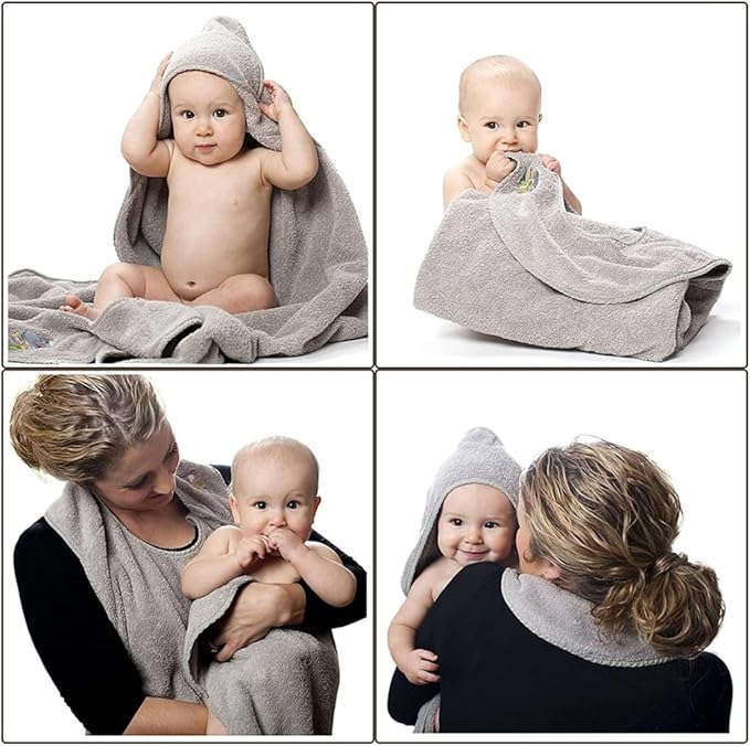Hooded Baby Towel Hands Free Newborn Apron Towel Cotton Bath for Babies Toddlers 90x90 cm Grey