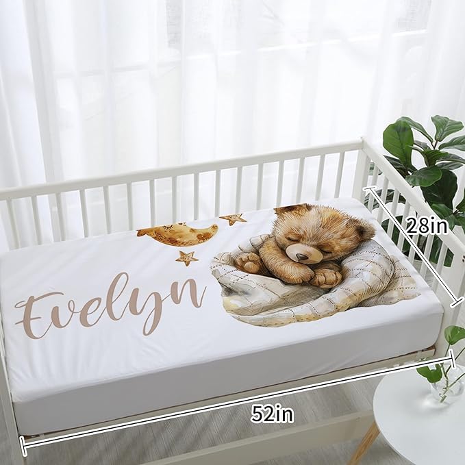 Custom Baby Crib Bedding Set, Personalized Name Star Bear Design Crib Set 3 Pcs, Soft Double Layer Blanket, Crib Sheet & Room Rug, Ideal Nursery Decor Gift for Baby Girls Boys