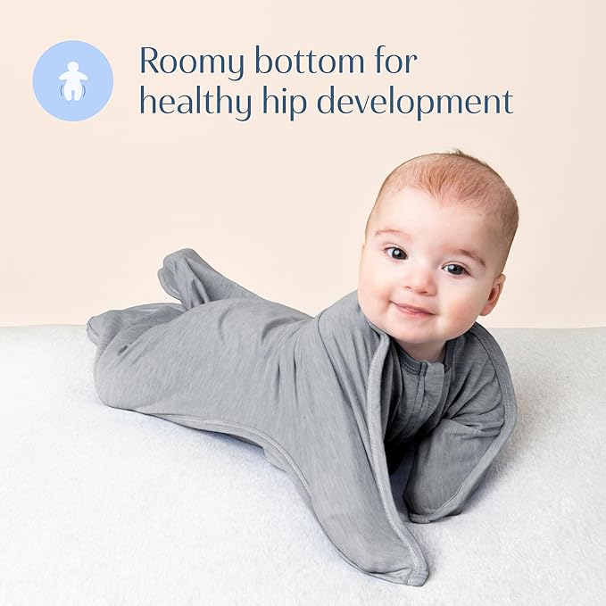 SleepingBaby Zipadee-Zip Transition Swaddle - Cozy Baby Swaddling Blanket with Zipper Convenience - Roomy Wearable Blanket for Easy Diaper Changes - 3-6 Month - Hall of Fame Grey Heather