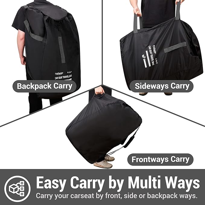 ProFaster Car Seat Travel Bag Backpack for Air Travel Universal Infant Carseat Gate Check Bag Cover for Airplane, Foldable with Pouch, Gray