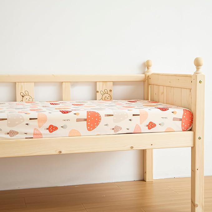 SDIII 2 Pack Mushroom Crib Sheets for Boys Girls 52×28 Stretchy Microfiber Jersey Knit Soft Fall Crib Sheets for Standard Crib and Toddler Mattress