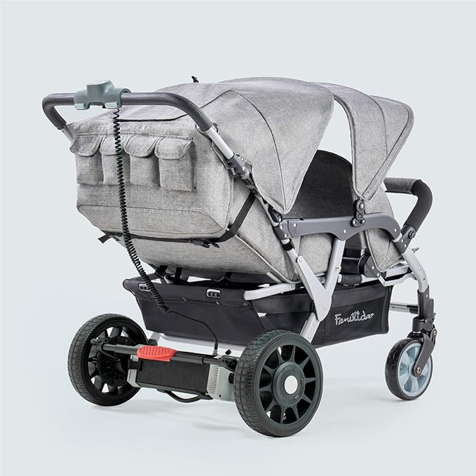 Familidoo Quad Stroller with Electric Assist Motor, Baby Stroller with All Reclining Seats - 4 Seat Stroller with 5-Point Harness for Safe and Secure Travel - for 6 Months to Toddler (Gray)