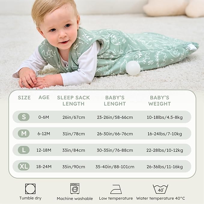 Baby Sleep Sack 12-18 Months, 2.5 TOG Cotton Winter Baby Wearable Blanket with 2-Way Zipper, Warm Soft Sleeping Bag for Toddler Boy Girl, Large Dinosaur
