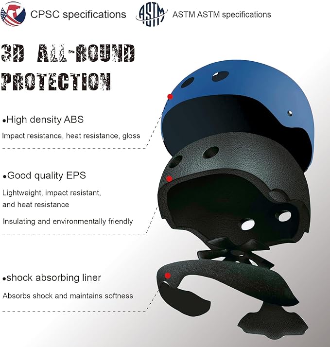 Kids Bike Helmet, CPSC & ASTM Certified, Adjustable EPS Protective Gear, 5 Colors, Multi-Sport for Boys & Girls, 11 Vents, Free Sports Drawstring Bag