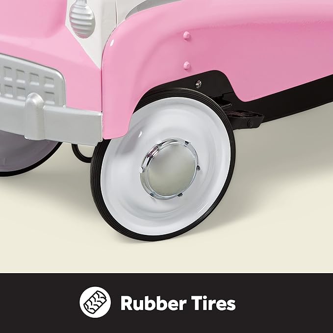 Kid Trax Classic Pink Pedal Car for Girls, Ages 3-5, Durable Steel, 60lbs Max, Easy Assemble, Indoor/Outdoor Ride-On Toy, Toddler Ride-On, Vintage Style, Rubber Tires, Functional Steering