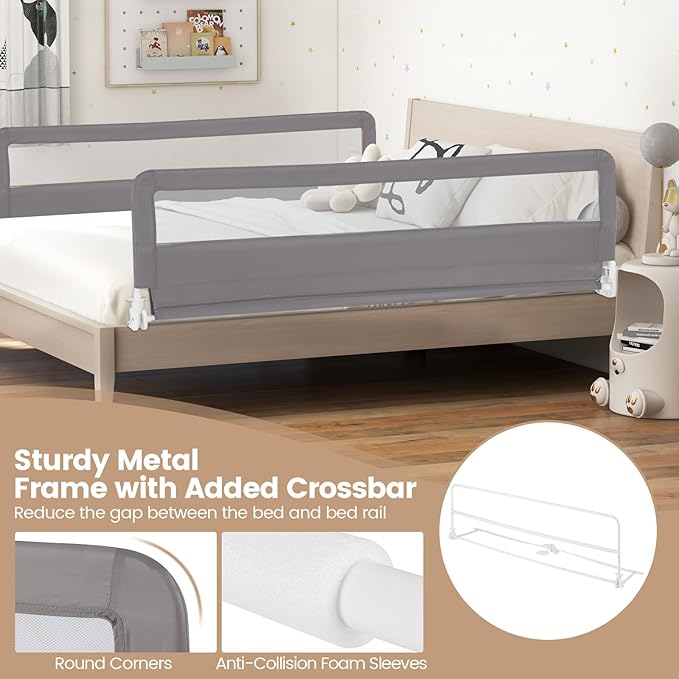 HONEY JOY Bed Rail for Toddlers, 71-in Extra Long, Portable Safety Bed Guardrail w/Double Safety Child Lock, Foldable Baby Bed Rail Guard, Fit King & Queen Full Twin Size Bed Mattress(Gray, Pack 1)