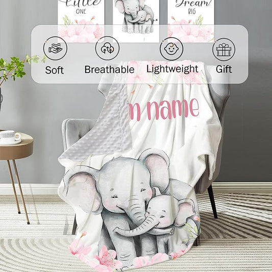 Personalized Baby Crib Bedding Set: 4 Piece Pink Flowers Custom Gift Crib Bed Set with Name - Elephant Design, Nursery Bedding Set for Baby Girls,Newborn Girls Crib Sets, Crib Bedding Shower Gifts