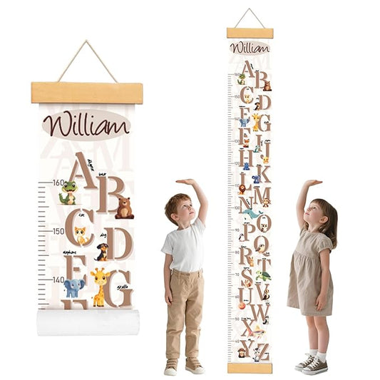 Personalized Name Growth Chart for Wall, Letter and Animal Canvas Height Measurement for Wall Removable, Height Ruler for Wall Kids Boys Girls, Nursery and Playroom Wall Decor