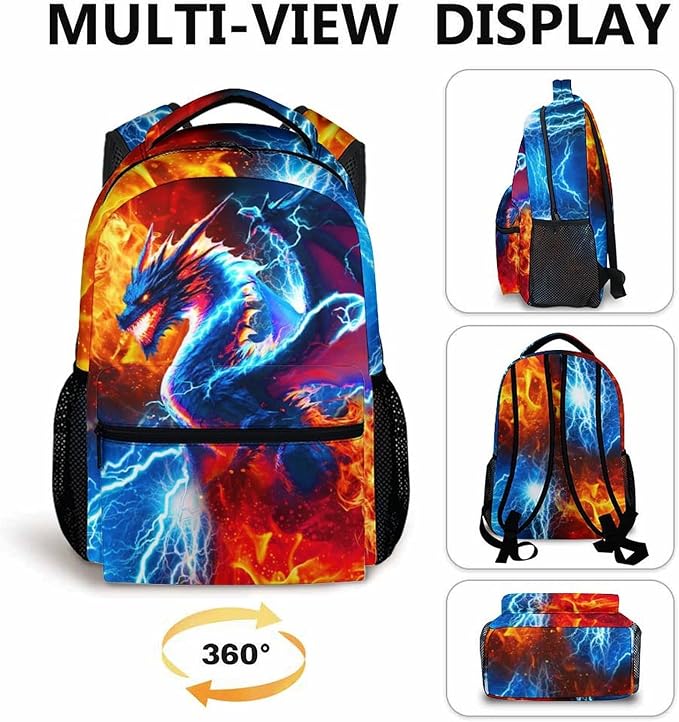 CustomWish Boys Dragon Backpack - School Backpacks for Kids Teens Kindergarten Primary Middle Senior - 17 Inch Cool Lightweight Bookbag for School Travel